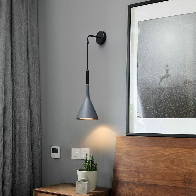 Modern Minimalist Round Cone Iron 1-Light Wall Sconce Lamp For Bedroom