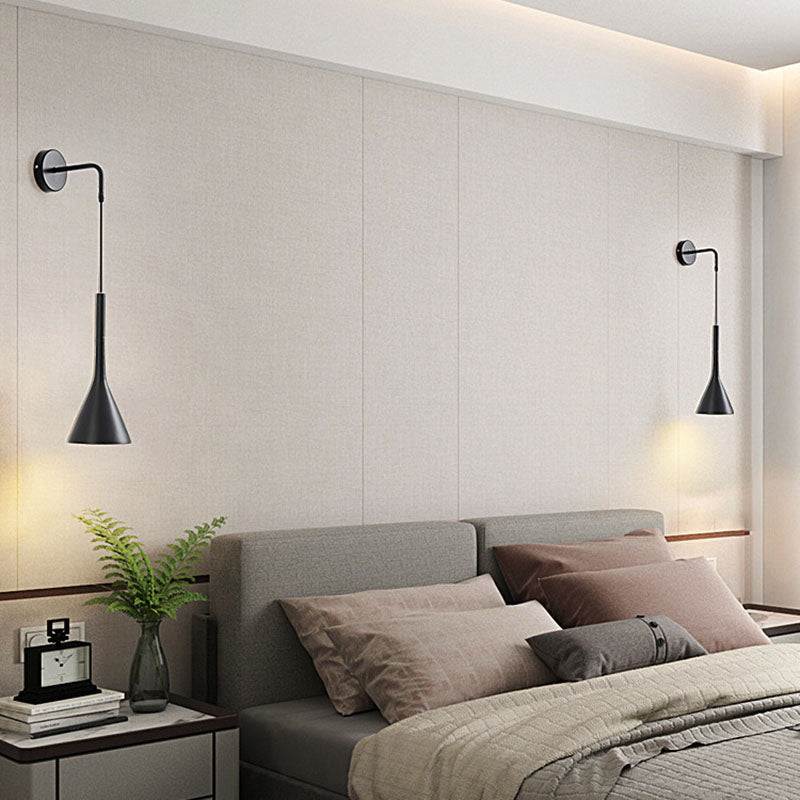 Modern Minimalist Round Cone Iron 1-Light Wall Sconce Lamp For Bedroom