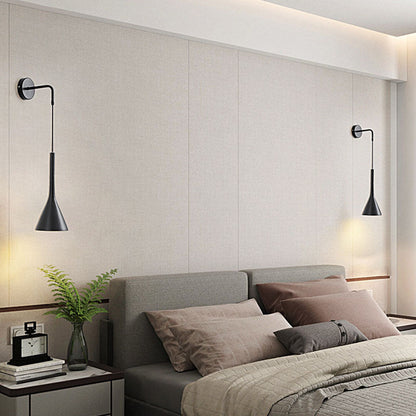 Modern Minimalist Round Cone Iron 1-Light Wall Sconce Lamp For Bedroom