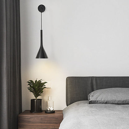 Modern Minimalist Round Cone Iron 1-Light Wall Sconce Lamp For Bedroom