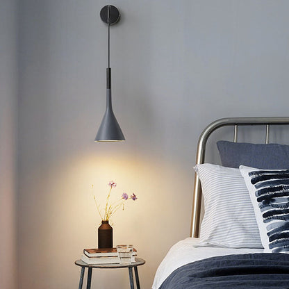 Modern Minimalist Round Cone Iron 1-Light Wall Sconce Lamp For Bedroom