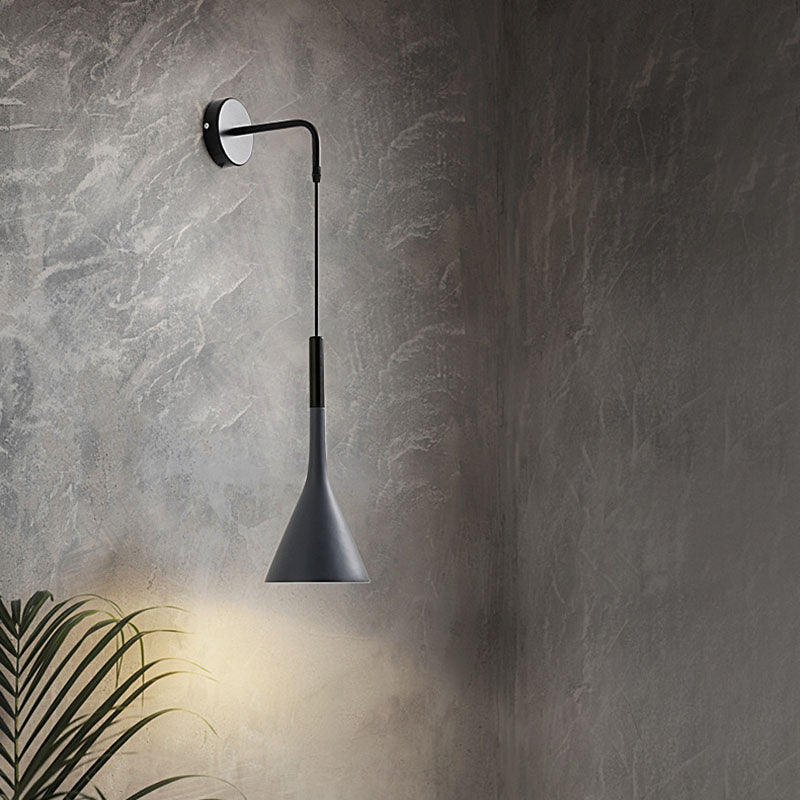 Modern Minimalist Round Cone Iron 1-Light Wall Sconce Lamp For Bedroom