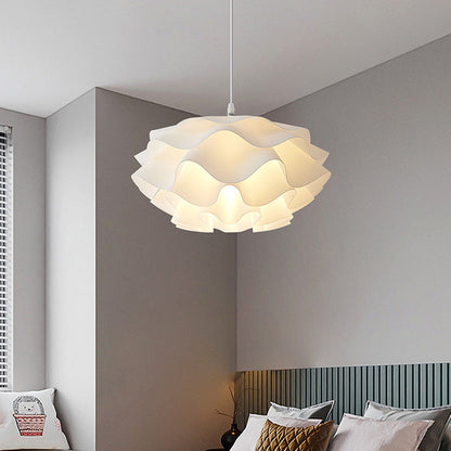 Contemporary Scandinavian Cream Pleated Round ABS 1-Light Pendant Light For Bedroom