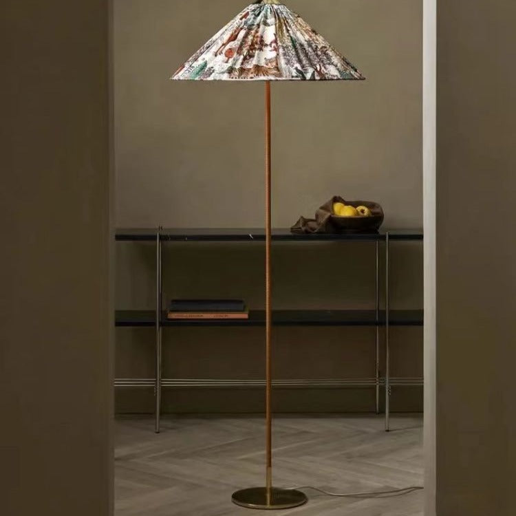Modern Minimalist Umbrella Cone Iron Bamboo Fabric 3-Light Standing Floor Lamp For Living Room