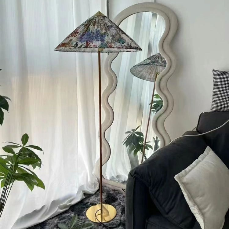 Modern Minimalist Umbrella Cone Iron Bamboo Fabric 3-Light Standing Floor Lamp For Living Room