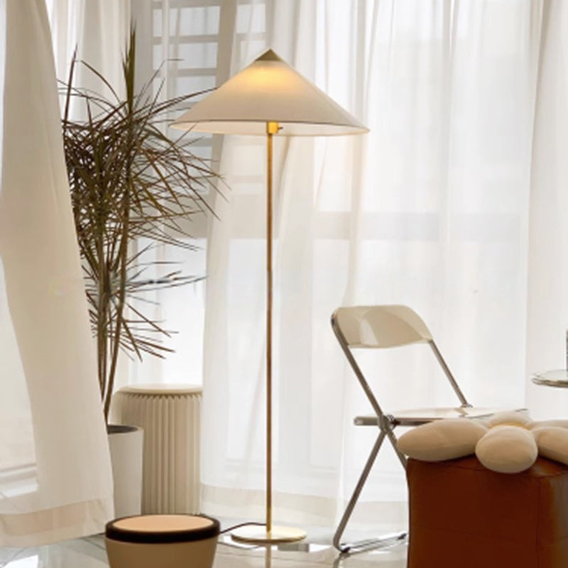 Modern Minimalist Umbrella Cone Iron Bamboo Fabric 3-Light Standing Floor Lamp For Living Room
