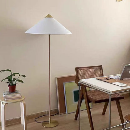 Modern Minimalist Umbrella Cone Iron Bamboo Fabric 3-Light Standing Floor Lamp For Living Room