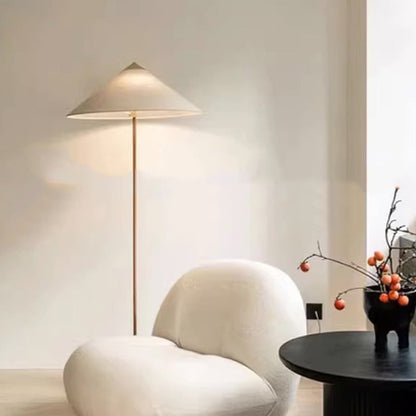 Modern Minimalist Umbrella Cone Iron Bamboo Fabric 3-Light Standing Floor Lamp For Living Room