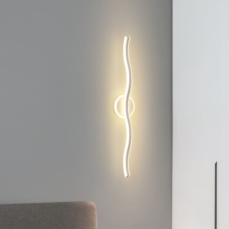 مصباح حائط LED من الألومنيوم والحديد بتصميم موجة خطية عصري بسيط لغرفة المعيشة 