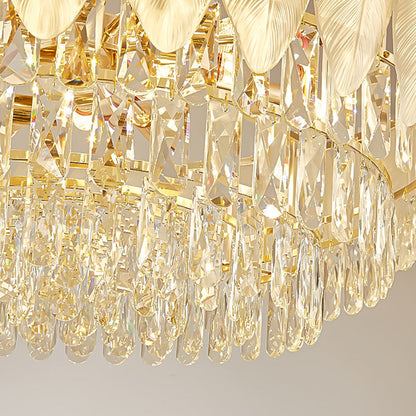 Traditional French Cream Feather Round Iron Crystal 5/8/11/15/21 Light Chandelier For Living Room