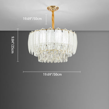 Traditional French Cream Feather Round Iron Crystal 5/8/11/15/21 Light Chandelier For Living Room