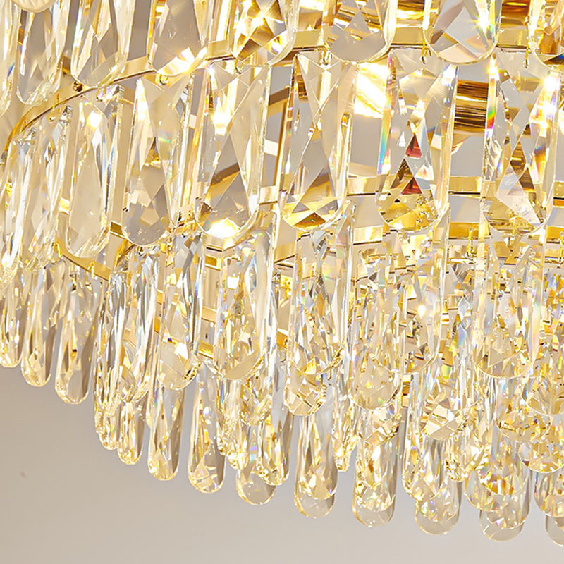 Traditional French Cream Feather Round Iron Crystal 5/8/11/15/21 Light Chandelier For Living Room