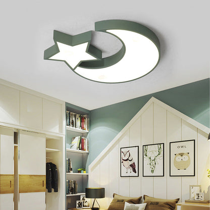 Contemporary Creative Kids Macaroon Moon Stars Iron Acrylic LED Flush Mount Ceiling Light For Bedroom
