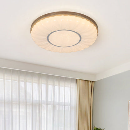 Contemporary Scandinavian Round Dome Iron PS Wood LED Flush Mount Ceiling Light For Bedroom