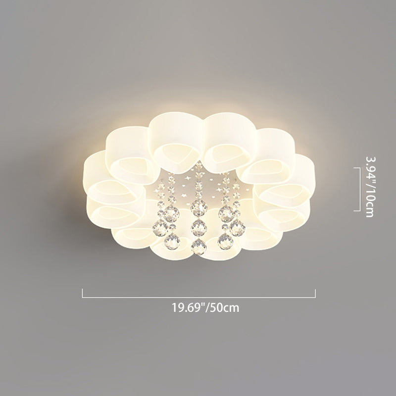 現代的でクリエイティブなクリーム色の丸いシェルの花びら、月、星、鉄、アクリル、PEクリスタル、LEDフラッシュマウント天井ライト、寝室用