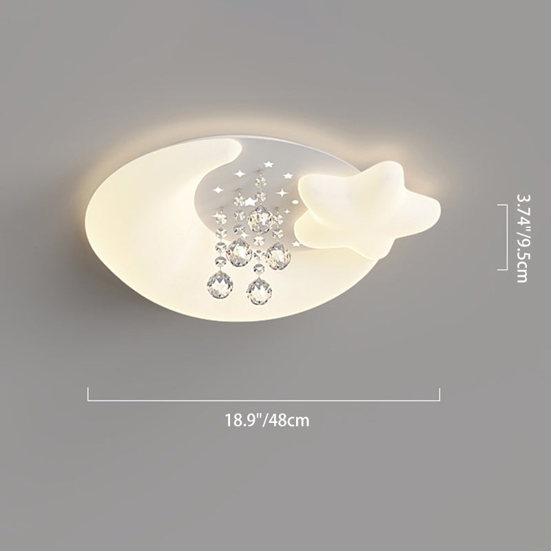 現代的でクリエイティブなクリーム色の丸いシェルの花びら、月、星、鉄、アクリル、PEクリスタル、LEDフラッシュマウント天井ライト、寝室用