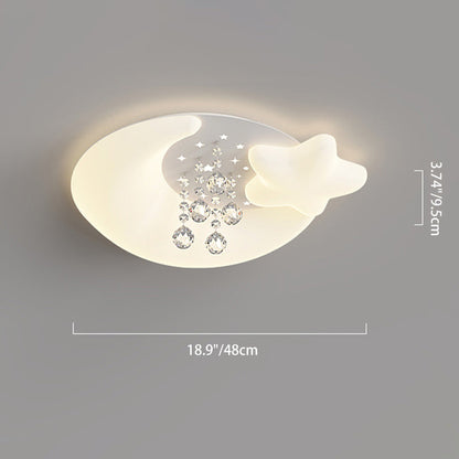 現代的でクリエイティブなクリーム色の丸いシェルの花びら、月、星、鉄、アクリル、PEクリスタル、LEDフラッシュマウント天井ライト、寝室用