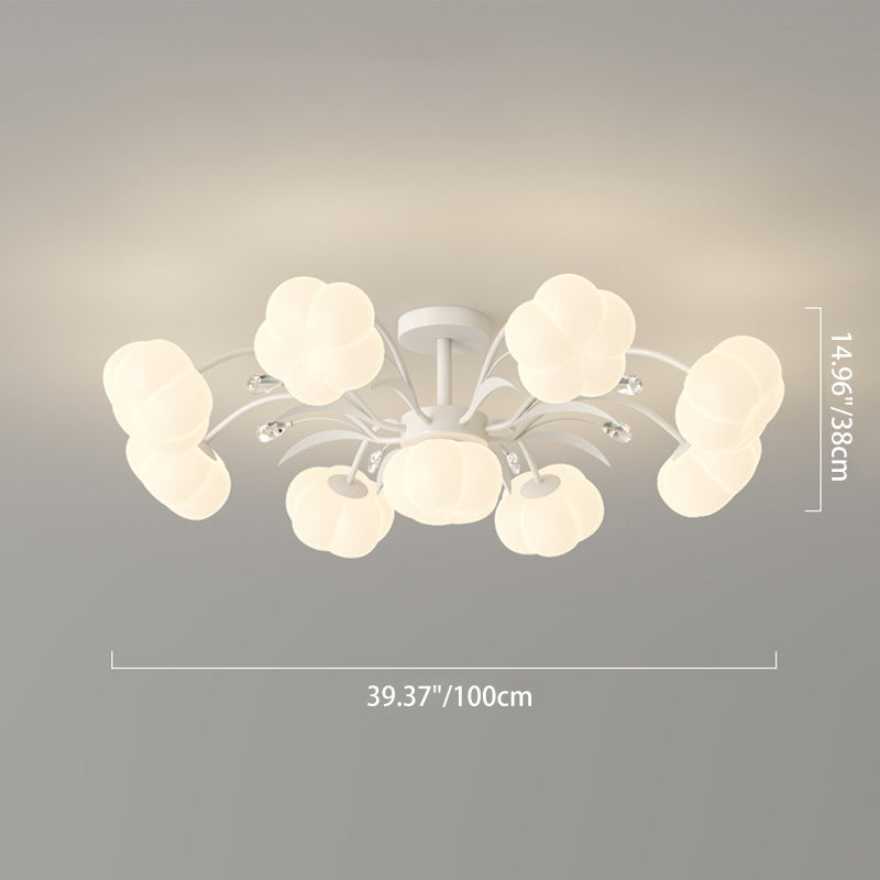 Contemporary Creative Flower Round PE Iron LED Semi-Flush Mount Ceiling Light For Living Room