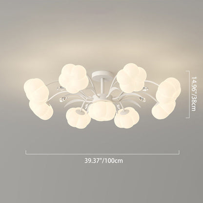 Contemporary Creative Flower Round PE Iron LED Semi-Flush Mount Ceiling Light For Living Room