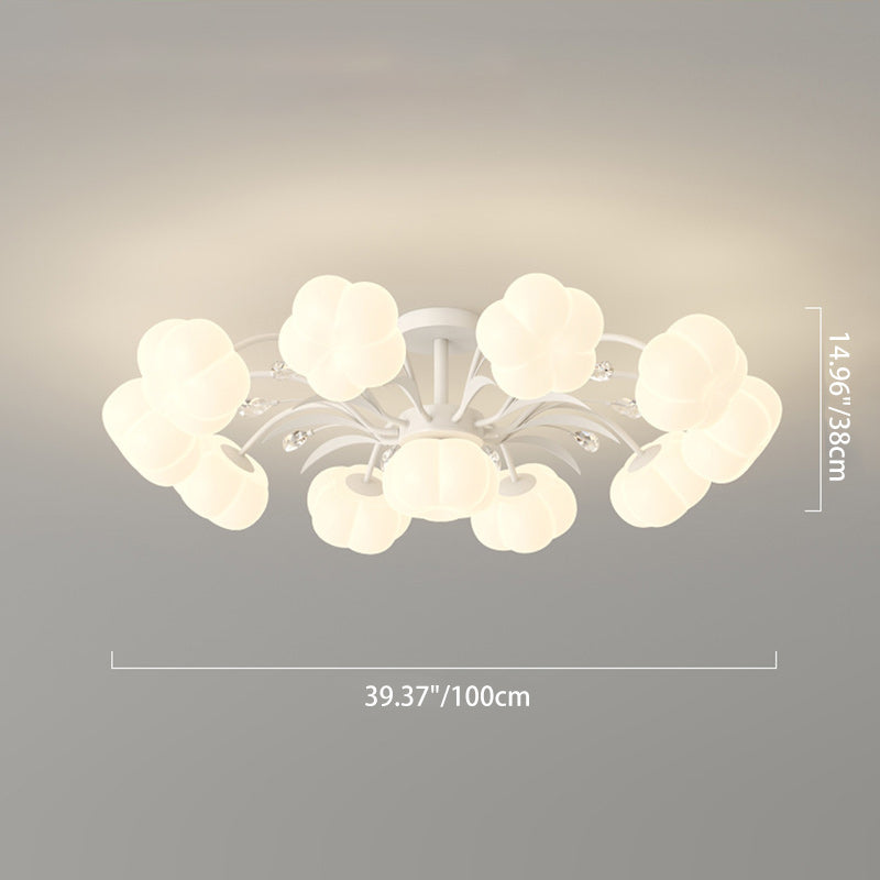 Contemporary Creative Flower Round PE Iron LED Semi-Flush Mount Ceiling Light For Living Room
