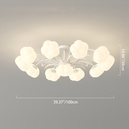 Contemporary Creative Flower Round PE Iron LED Semi-Flush Mount Ceiling Light For Living Room