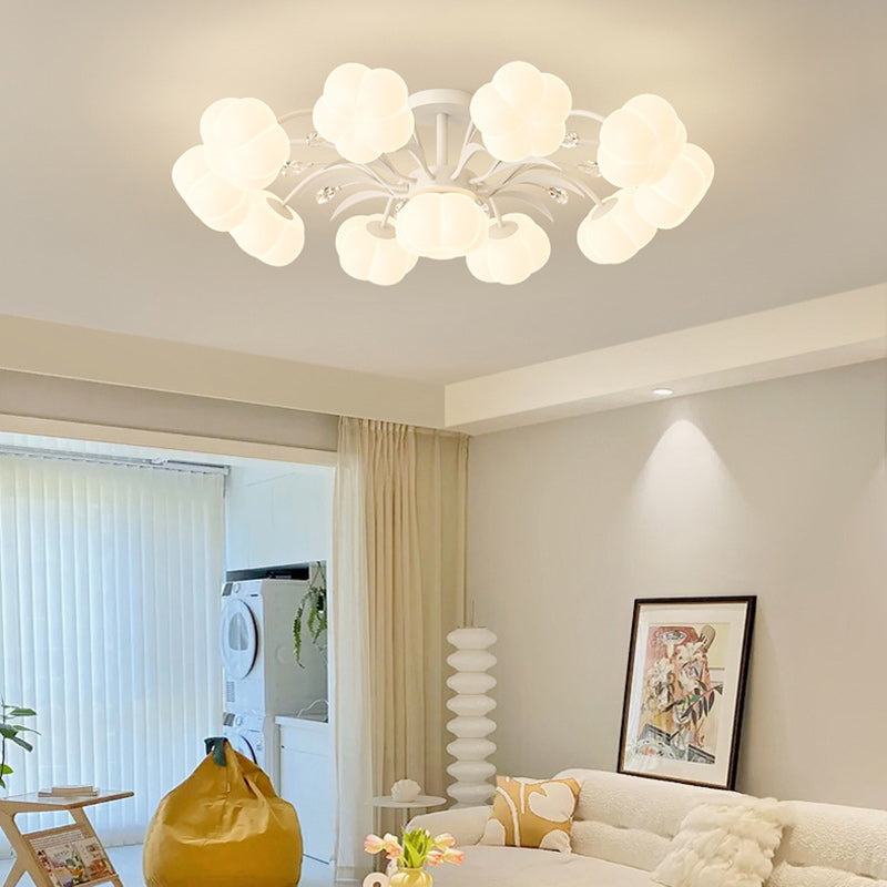 Contemporary Creative Flower Round PE Iron LED Semi-Flush Mount Ceiling Light For Living Room