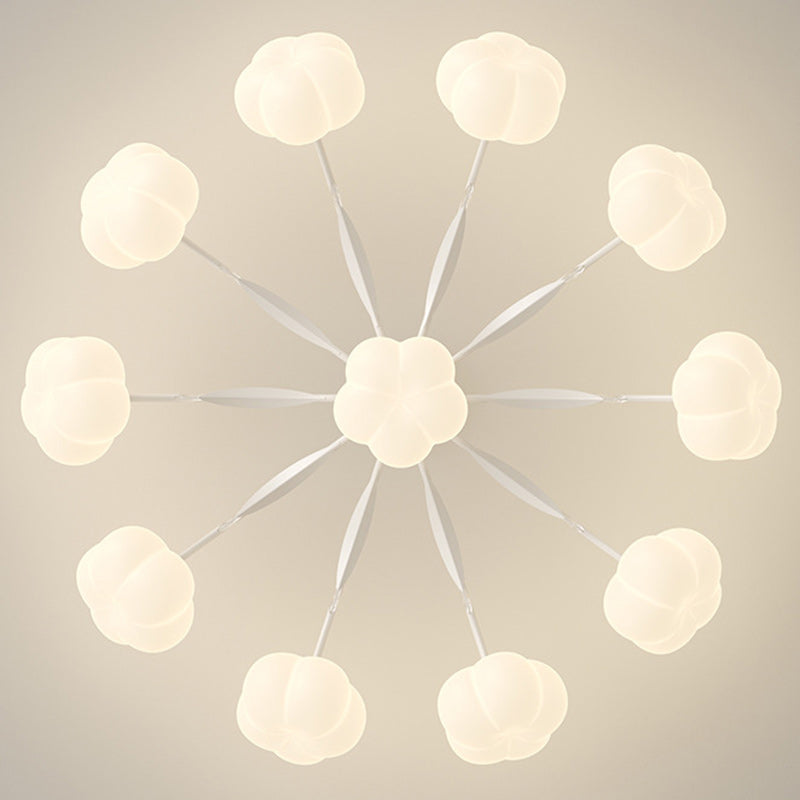 Contemporary Creative Flower Round PE Iron LED Semi-Flush Mount Ceiling Light For Living Room