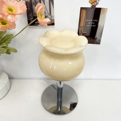 Contemporary Creative Cream Bell Orchid Flower Round Iron Glass 1-Light Table Lamp For Bedroom