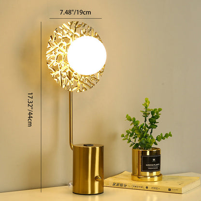 Modern Minimalist Round Orb Cylinder Hardware Glass 1-Light Table Lamp For Bedroom
