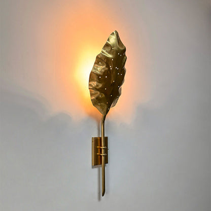 Contemporary Creative Leaf Shape Copper 1-Light Wall Sconce Lamp For Living Room