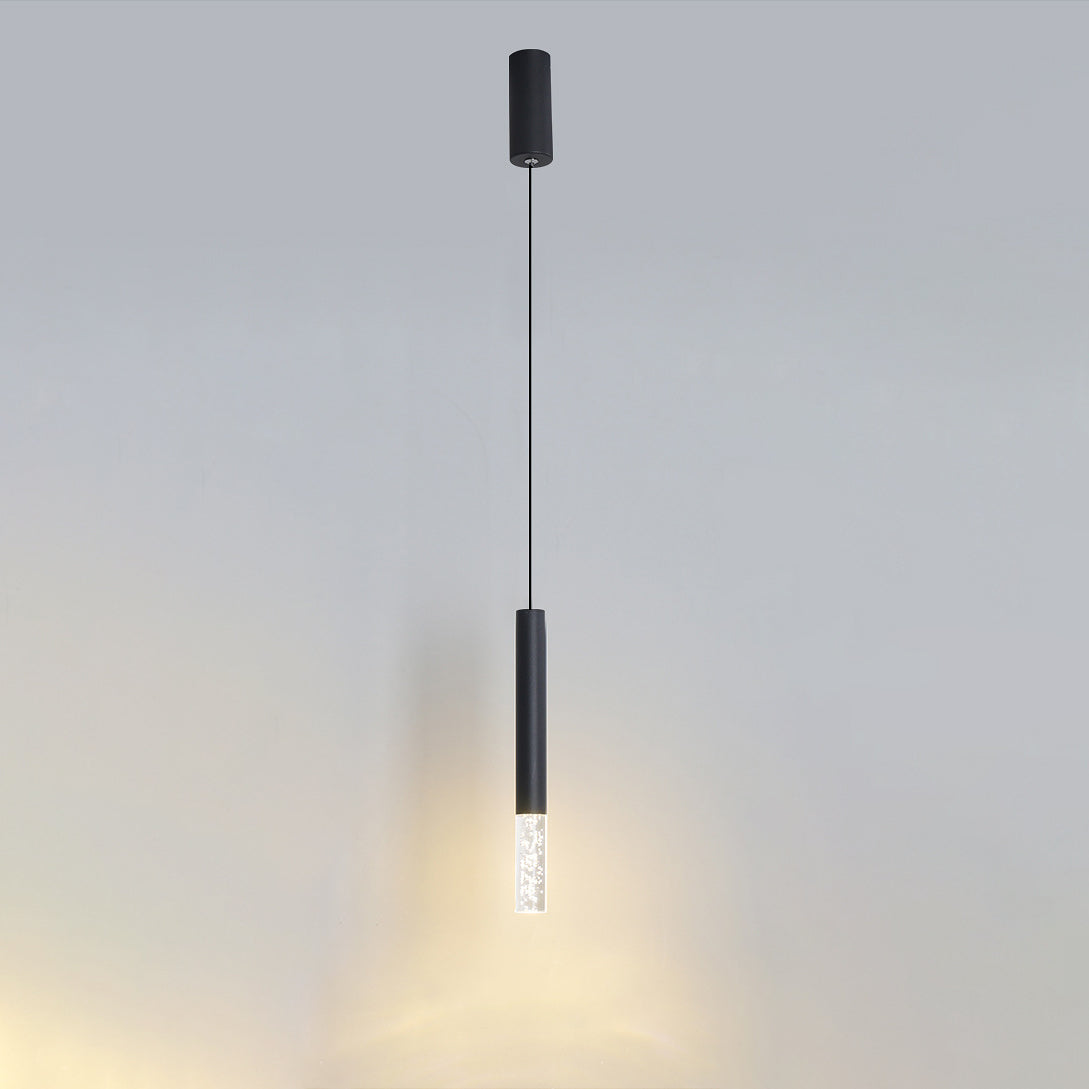 Contemporary Scandinavian Long Round Cylinder Iron Acrylic LED Pendant Light For Bedroom