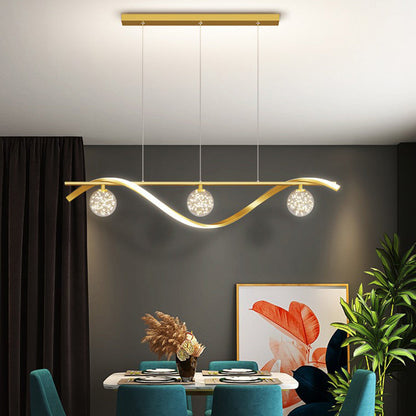 ثريا جزيرة LED من الحديد والألومنيوم بتصميم إسكندنافي معاصر لغرفة الطعام