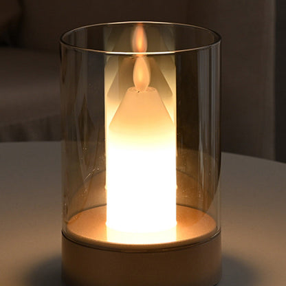 Modern Minimalist USB Simulation Candle Cylinder Metal ABS Glass LED Table Lamp For Bedroom