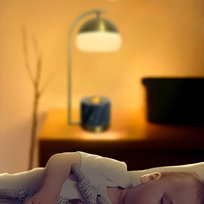 Contemporary Nordic Round Cylinder Oval Metal Marble Glass 1-Light Table Lamp For Bedroom