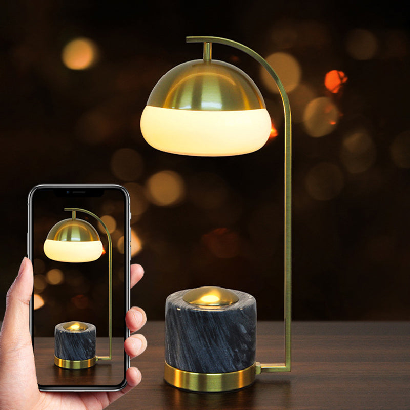 Contemporary Nordic Round Cylinder Oval Metal Marble Glass 1-Light Table Lamp For Bedroom