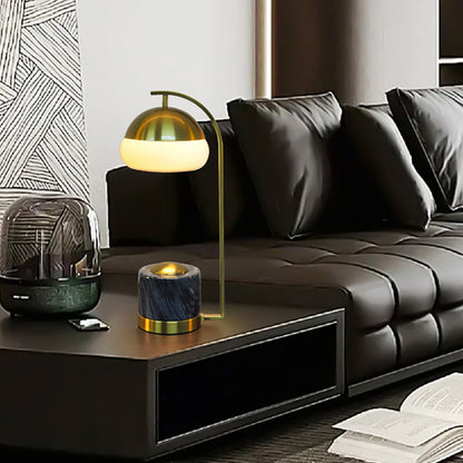 Contemporary Nordic Round Cylinder Oval Metal Marble Glass 1-Light Table Lamp For Bedroom