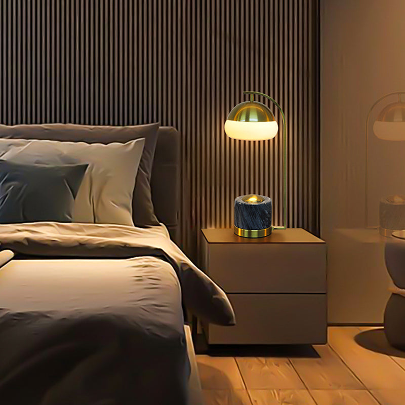 Contemporary Nordic Round Cylinder Oval Metal Marble Glass 1-Light Table Lamp For Bedroom