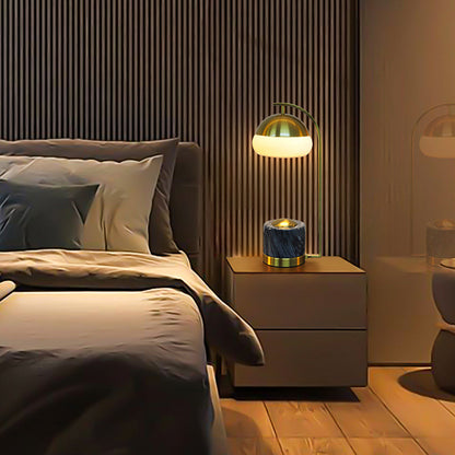 Contemporary Nordic Round Cylinder Oval Metal Marble Glass 1-Light Table Lamp For Bedroom