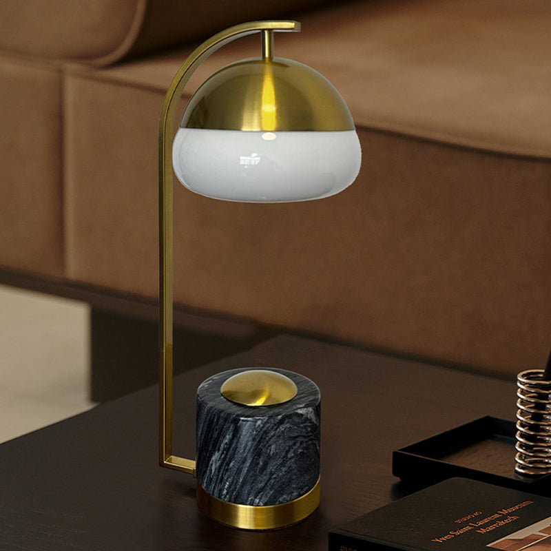 Contemporary Nordic Round Cylinder Oval Metal Marble Glass 1-Light Table Lamp For Bedroom