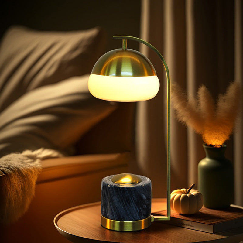 Contemporary Nordic Round Cylinder Oval Metal Marble Glass 1-Light Table Lamp For Bedroom