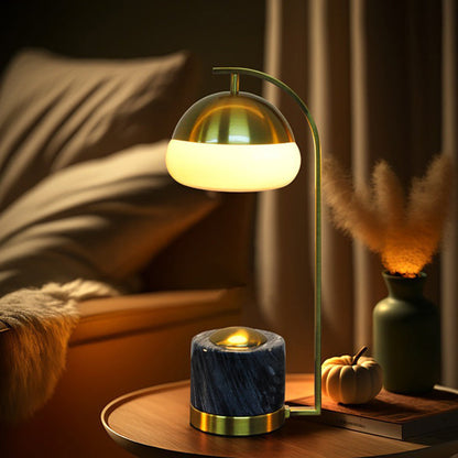 Contemporary Nordic Round Cylinder Oval Metal Marble Glass 1-Light Table Lamp For Bedroom