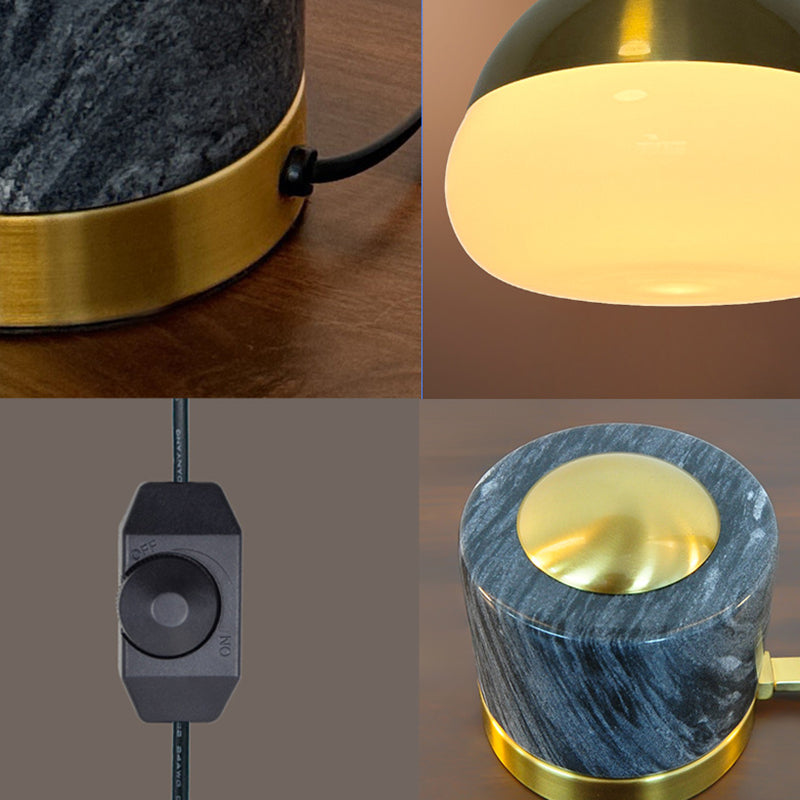 Contemporary Nordic Round Cylinder Oval Metal Marble Glass 1-Light Table Lamp For Bedroom
