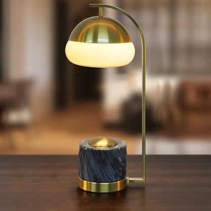 Contemporary Nordic Round Cylinder Oval Metal Marble Glass 1-Light Table Lamp For Bedroom