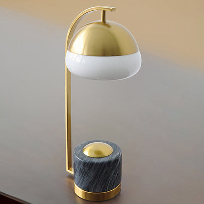 Contemporary Nordic Round Cylinder Oval Metal Marble Glass 1-Light Table Lamp For Bedroom
