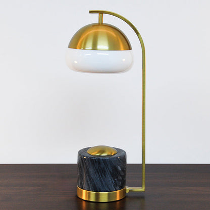 Contemporary Nordic Round Cylinder Oval Metal Marble Glass 1-Light Table Lamp For Bedroom