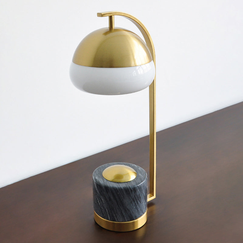 Contemporary Nordic Round Cylinder Oval Metal Marble Glass 1-Light Table Lamp For Bedroom