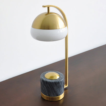 Contemporary Nordic Round Cylinder Oval Metal Marble Glass 1-Light Table Lamp For Bedroom
