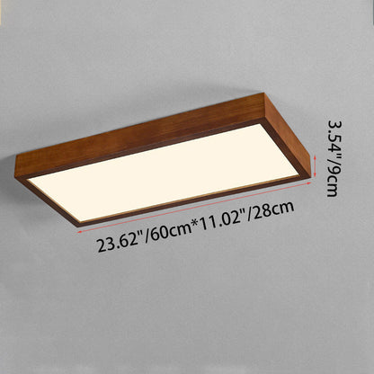 Traditional Chinese Rectangle Rubberwood Acrylic LED Semi-Flush Mount Lighting For Living Room