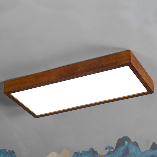 Traditional Chinese Rectangle Rubberwood Acrylic LED Semi-Flush Mount Lighting For Living Room