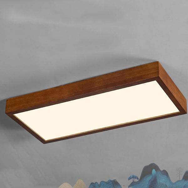 Traditional Chinese Rectangle Rubberwood Acrylic LED Semi-Flush Mount Lighting For Living Room